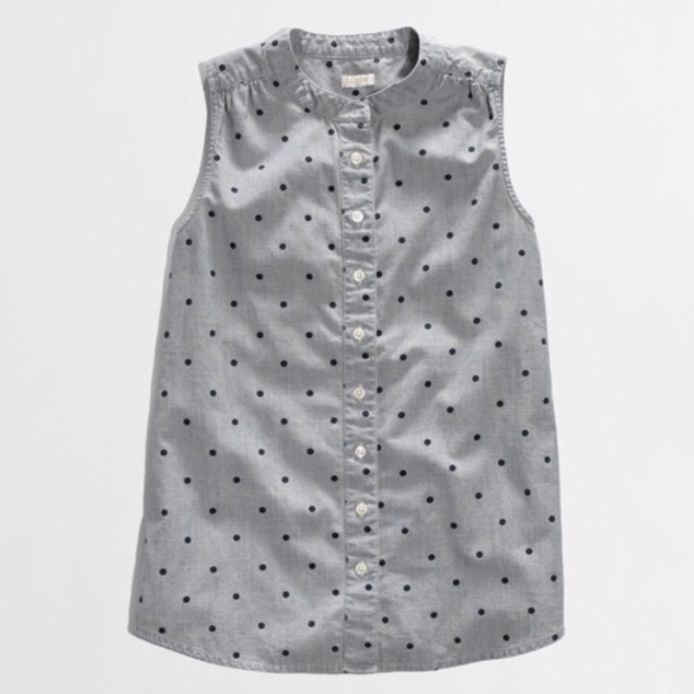 J Crew sleeveless polka dot chambray
